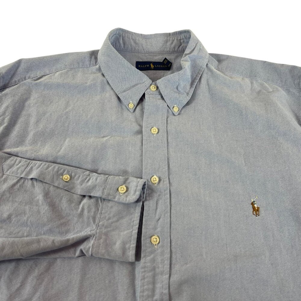 Ralph‎ Lauren Flesh Pony Button Shirt Mens 3XB Blue Long Sleeve